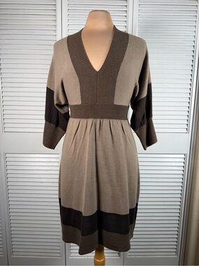 Dressbarn Sweater Dress Small Batwing Sleeve Knee Length Brown Neutral